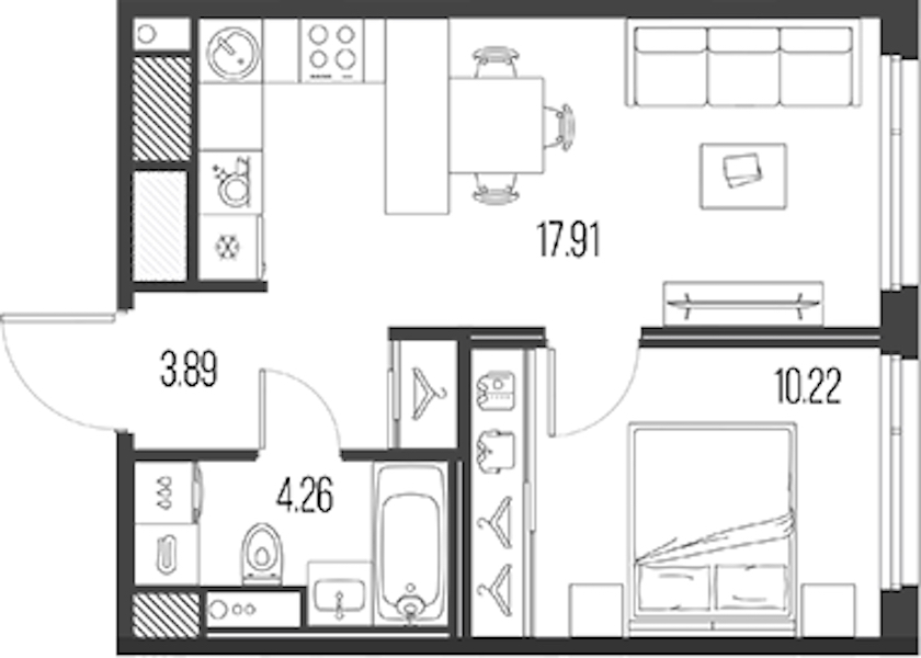 1-комнатная квартира 36.28 м², 8/10 эт., ЖК «LEGENDA Васильевского»